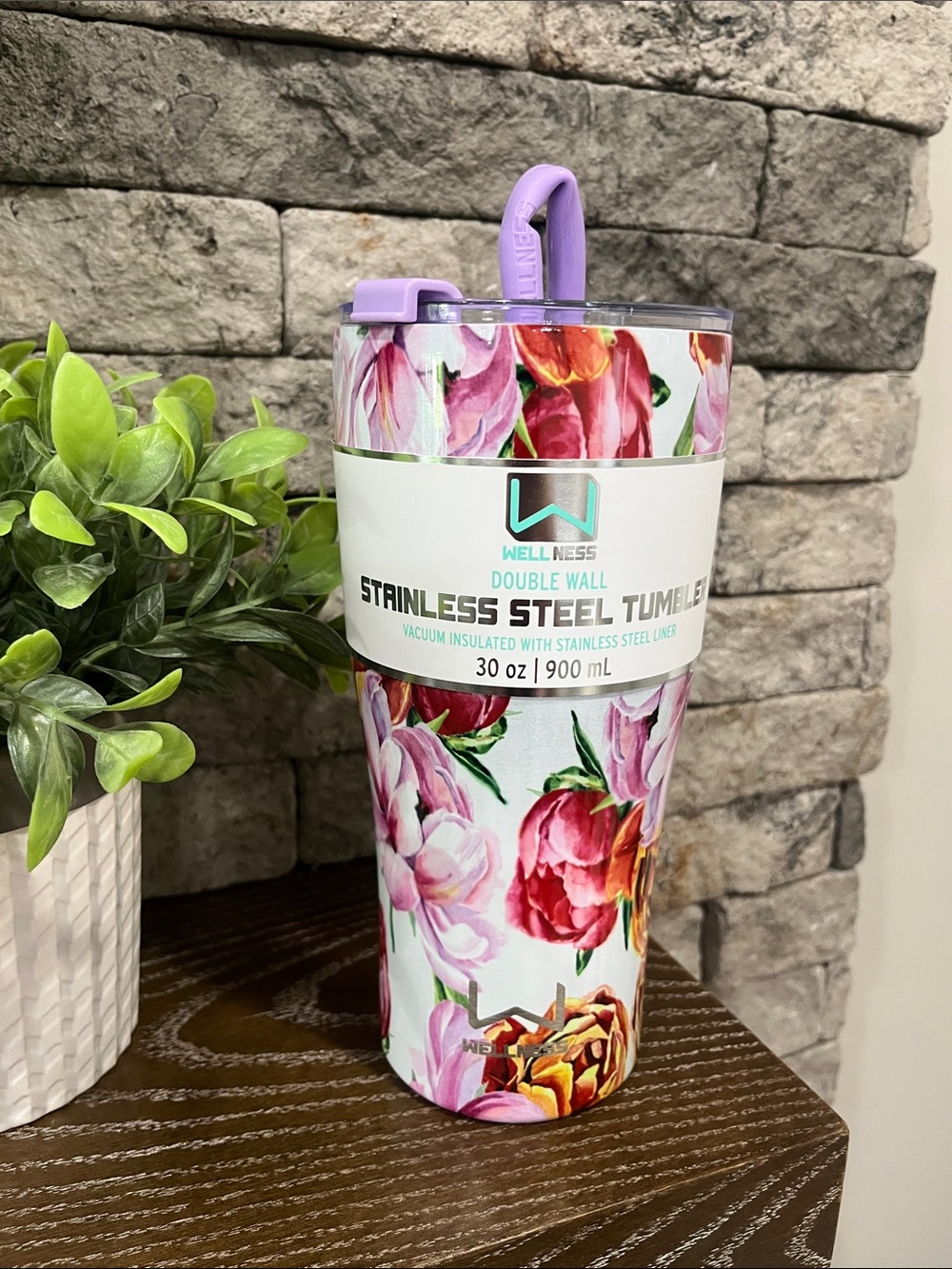 Floral design stainless steel tumbler- 30 oz ~New~ Hot 6hrs & Cold 12hrs